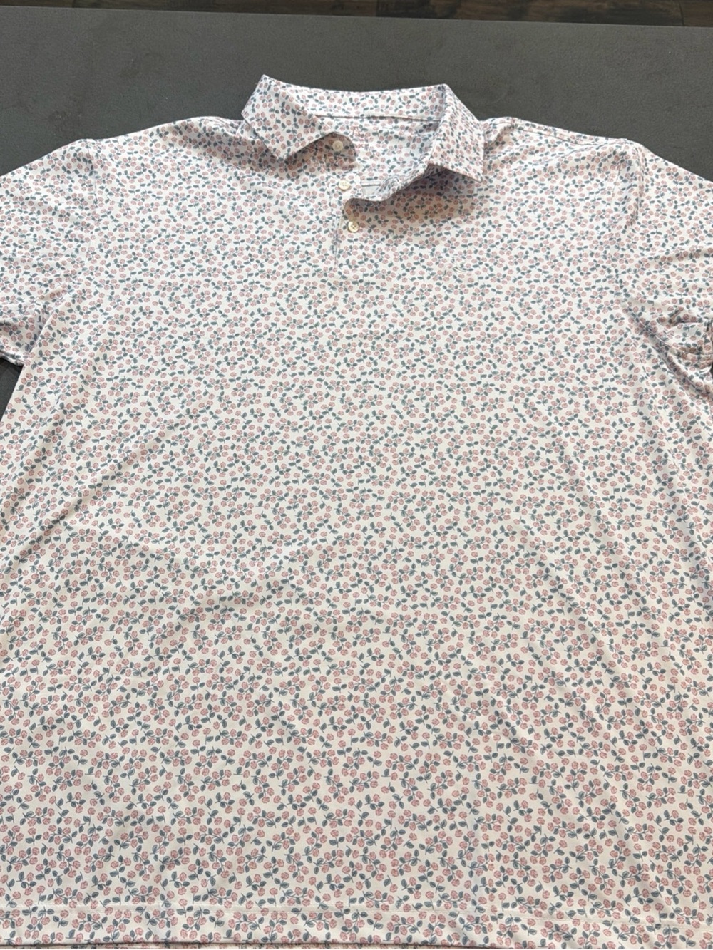 Rhoback Men’s Performance Polo 3XL White Pink Rose Floral Golf Shirt